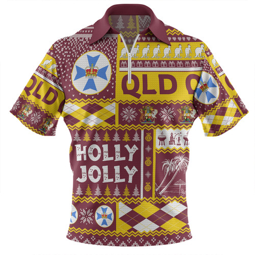Queensland Christmas Zip Polo Shirt - Holly Jolly Chrissie Zip Polo Shirt