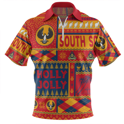 South Australia Christmas Zip Polo Shirt - Holly Jolly Chrissie Zip Polo Shirt