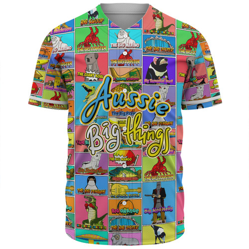 Australia Baseball Shirt - Australia's Iconic Big Things Postage Stamps Style Baseball Shirt