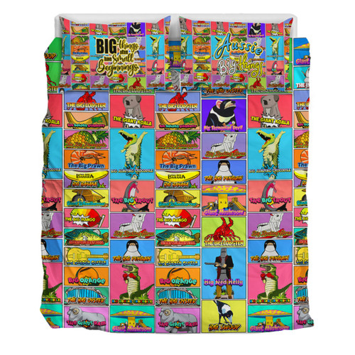 Australia Bedding Set - Australia's Iconic Big Things Postage Stamps Style Bedding Set
