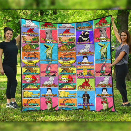 Australia Quilt - Australia's Iconic Big Things Postage Stamps Style Quilt Australia Quilt - Australia's Iconic Big Things Postage Stamps Style Quilt