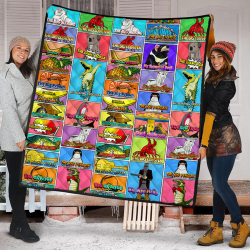 Australia Quilt - Australia's Iconic Big Things Postage Stamps Style Quilt Australia Quilt - Australia's Iconic Big Things Postage Stamps Style Quilt
