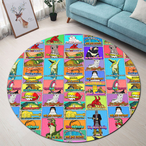 Australia Round Rug - Australia's Iconic Big Things Postage Stamps Style Round Rug