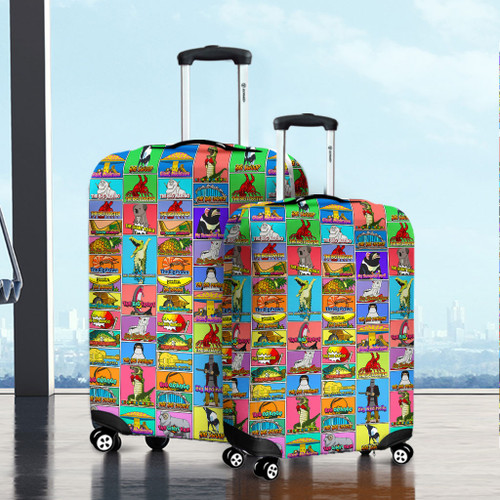 Australia Luggage Cover - Australia's Iconic Big Things Postage Stamps Style Luggage Cover Australia Luggage Cover - Australia's Iconic Big Things Postage Stamps Style Luggage Cover