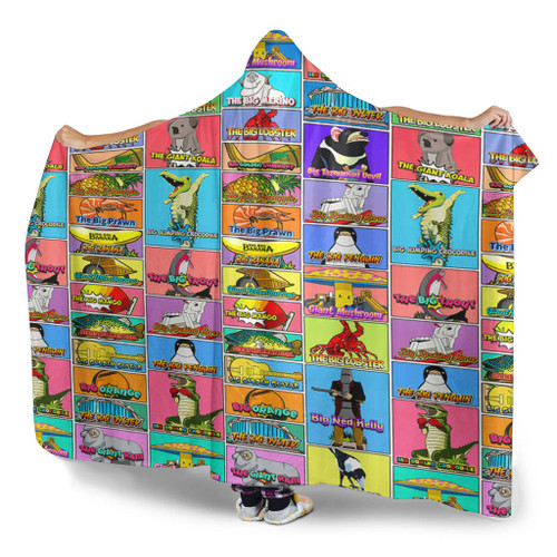 Australia Hooded Blanket - Australia's Iconic Big Things Postage Stamps Style Hooded Blanket Australia Hooded Blanket - Australia's Iconic Big Things Postage Stamps Style Hooded Blanket