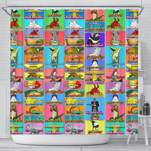 Australia Shower Curtain - Australia's Iconic Big Things Postage Stamps Style Shower Curtain
