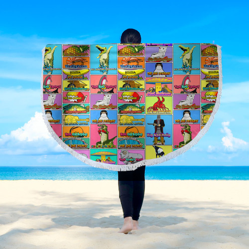 Australia Beach Blanket - Australia's Iconic Big Things Postage Stamps Style Beach Blanket Australia Beach Blanket - Australia's Iconic Big Things Postage Stamps Style Beach Blanket