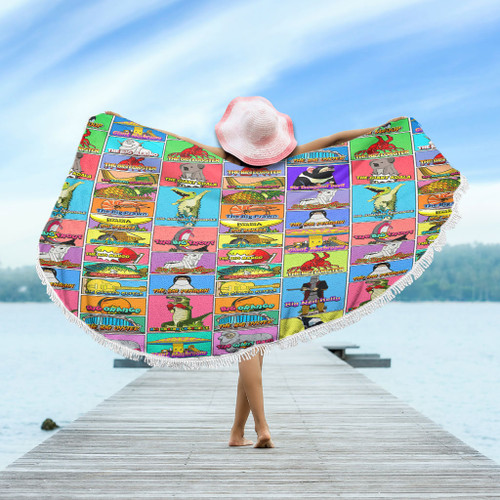 Australia Beach Blanket - Australia's Iconic Big Things Postage Stamps Style Beach Blanket Australia Beach Blanket - Australia's Iconic Big Things Postage Stamps Style Beach Blanket