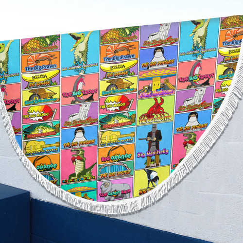 Australia Beach Blanket - Australia's Iconic Big Things Postage Stamps Style Beach Blanket Australia Beach Blanket - Australia's Iconic Big Things Postage Stamps Style Beach Blanket