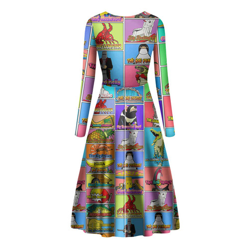 Australia Long Sleeve Dance Dress - Australia's Iconic Big Things Postage Stamps Style Dress Australia Long Sleeve Dance Dress - Australia's Iconic Big Things Postage Stamps Style Dress