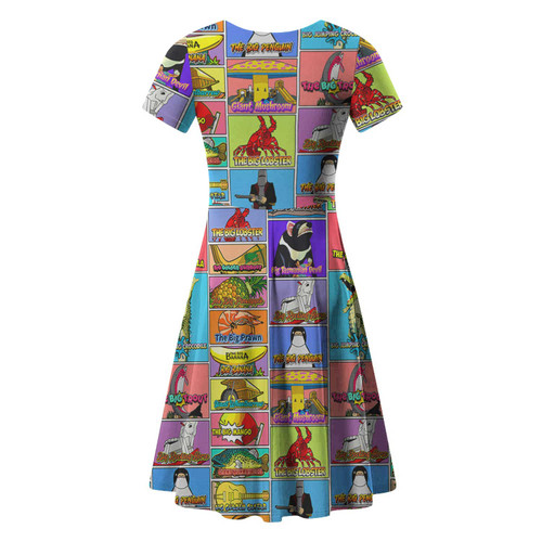 Australia Short Sleeve Summer Dress - Australia's Iconic Big Things Postage Stamps Style Dress Australia Short Sleeve Summer Dress - Australia's Iconic Big Things Postage Stamps Style Dress
