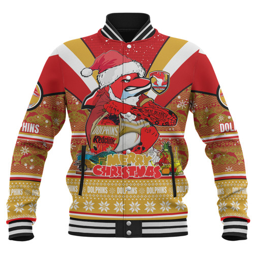 Redcliffe Dolphins Christmas Custom Baseball Jacket - Redcliffe Dolphins Santa Aussie Big Things Baseball Jacket