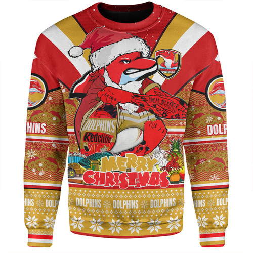 Redcliffe Dolphins Christmas Custom Sweatshirt - Redcliffe Dolphins Santa Aussie Big Things Sweatshirt