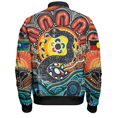 Australia Rainbow Serpent Aboriginal Bomber Jacket - Dreamtime Rainbow Serpent Bomber Jacket Australia Rainbow Serpent Aboriginal Bomber Jacket - Dreamtime Rainbow Serpent Bomber Jacket