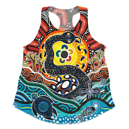 Australia Rainbow Serpent Aboriginal Women Racerback Singlet - Dreamtime Rainbow Serpent Women Racerback Singlet