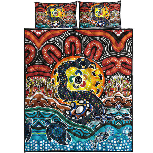 Australia Rainbow Serpent Aboriginal Quilt Bed Set - Dreamtime Rainbow Serpent Quilt Bed Set Australia Rainbow Serpent Aboriginal Quilt Bed Set - Dreamtime Rainbow Serpent Quilt Bed Set
