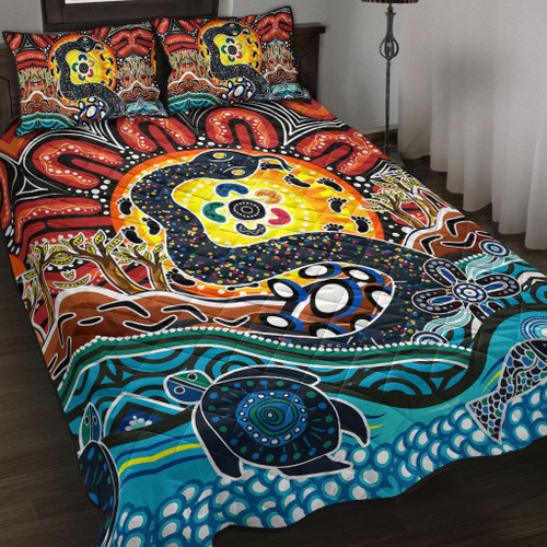Australia Rainbow Serpent Aboriginal Quilt Bed Set - Dreamtime Rainbow Serpent Quilt Bed Set Australia Rainbow Serpent Aboriginal Quilt Bed Set - Dreamtime Rainbow Serpent Quilt Bed Set
