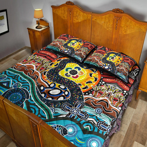 Australia Rainbow Serpent Aboriginal Quilt Bed Set - Dreamtime Rainbow Serpent Quilt Bed Set Australia Rainbow Serpent Aboriginal Quilt Bed Set - Dreamtime Rainbow Serpent Quilt Bed Set