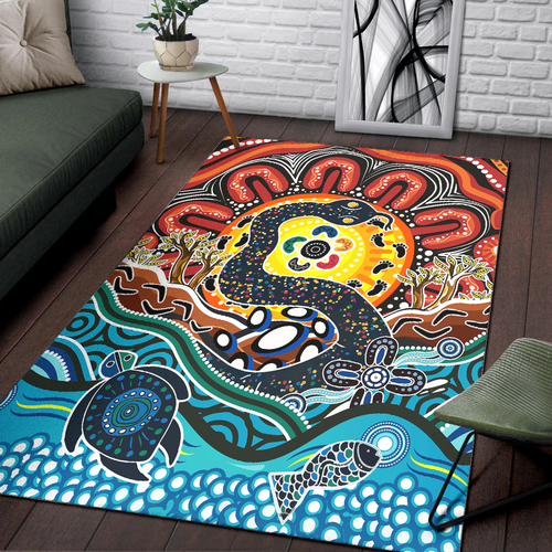 Australia Rainbow Serpent Aboriginal Area Rug - Dreamtime Rainbow Serpent Area Rug