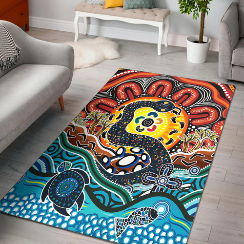Australia Rainbow Serpent Aboriginal Area Rug - Dreamtime Rainbow Serpent Area Rug