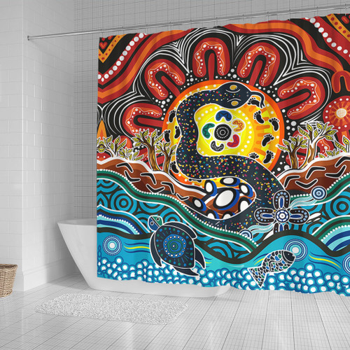 Australia Rainbow Serpent Aboriginal Shower Curtain - Dreamtime Rainbow Serpent Shower Curtain
