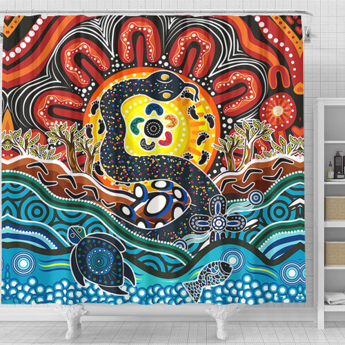 Australia Rainbow Serpent Aboriginal Shower Curtain - Dreamtime Rainbow Serpent Shower Curtain