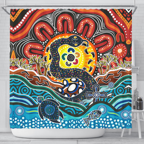 Australia Rainbow Serpent Aboriginal Shower Curtain - Dreamtime Rainbow Serpent Shower Curtain