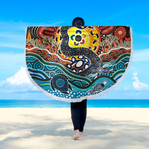 Australia Rainbow Serpent Aboriginal Beach Blanket - Dreamtime Rainbow Serpent Beach Blanket Australia Rainbow Serpent Aboriginal Beach Blanket - Dreamtime Rainbow Serpent Beach Blanket