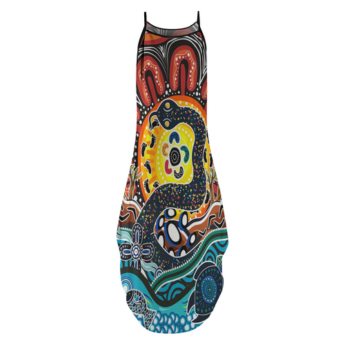 Australia Rainbow Serpent Aboriginal Sleeveless Party Dress - Dreamtime Rainbow Serpent Dress Australia Rainbow Serpent Aboriginal Sleeveless Party Dress - Dreamtime Rainbow Serpent Dress