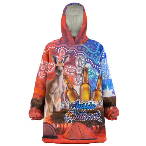 Australia Kangaroo Aboriginal Camping Custom Snug Hoodie - Aussie Outback Camping with Beer Snug Hoodie