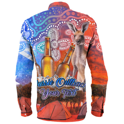 Australia Kangaroo Aboriginal Camping Custom Long Sleeve Shirt - Aussie Outback Camping with Beer Long Sleeve Shirt Australia Kangaroo Aboriginal Camping Custom Long Sleeve Shirt - Aussie Outback Camping with Beer Long Sleeve Shirt