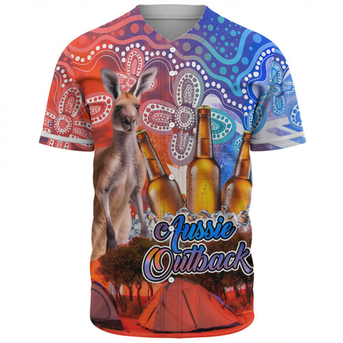 Australia Kangaroo Aboriginal Camping Custom Baseball Shirt - Aussie Outback Camping with Beer Baseball Shirt