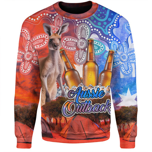 Australia Kangaroo Aboriginal Camping Custom Sweatshirt - Aussie Outback Camping with Beer Sweatshirt