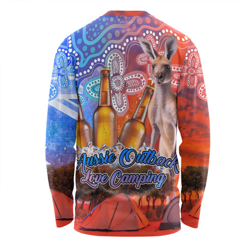 Australia Kangaroo Aboriginal Camping Custom Long Sleeve T-shirt - Aussie Outback Camping with Beer Long Sleeve T-shirt Australia Kangaroo Aboriginal Camping Custom Long Sleeve T-shirt - Aussie Outback Camping with Beer Long Sleeve T-shirt