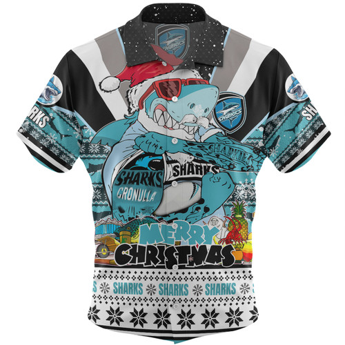 Cronulla-Sutherland Sharks Christmas Custom Hawaiian Shirt - Sharks Santa Aussie Big Things Hawaiian Shirt