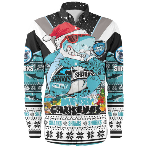 Cronulla-Sutherland Sharks Christmas Custom Long Sleeve Shirt - Sharks Santa Aussie Big Things Long Sleeve Shirt