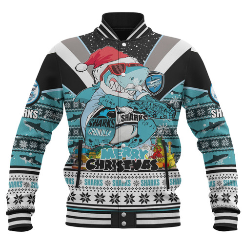 Cronulla-Sutherland Sharks Christmas Custom Baseball Jacket - Sharks Santa Aussie Big Things Baseball Jacket