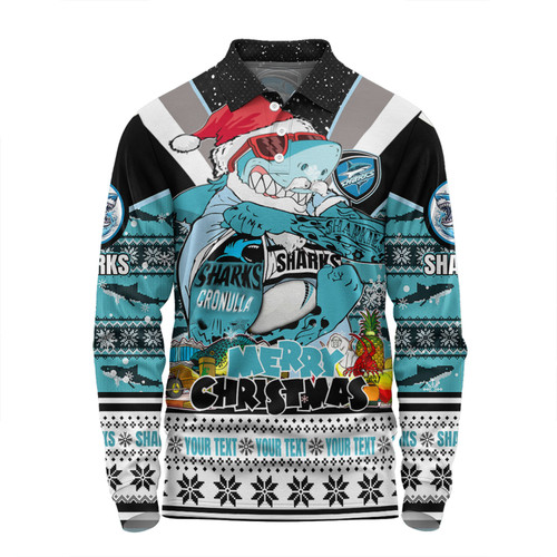 Cronulla-Sutherland Sharks Christmas Custom Long Sleeve Polo Shirt - Sharks Santa Aussie Big Things Long Sleeve Polo Shirt Cronulla-Sutherland Sharks Christmas Custom Long Sleeve Polo Shirt - Sharks Santa Aussie Big Things Long Sleeve Polo Shirt