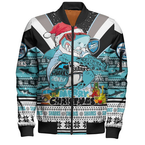 Cronulla-Sutherland Sharks Christmas Custom Bomber Jacket - Sharks Santa Aussie Big Things Bomber Jacket