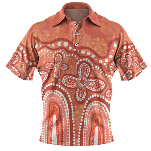 Australia Aboriginal Polo Shirt - Dot painting illustration in Aboriginal style Orange Polo Shirt