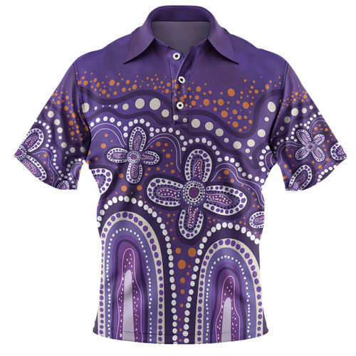 Australia Aboriginal Polo Shirt - Dot painting illustration in Aboriginal style Purple Polo Shirt