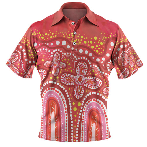 Australia Aboriginal Polo Shirt - Dot painting illustration in Aboriginal style Red Polo Shirt