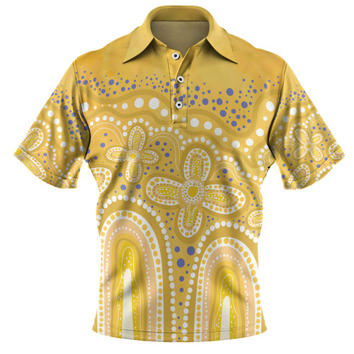 Australia Aboriginal Polo Shirt - Dot painting illustration in Aboriginal style Yellow Polo Shirt