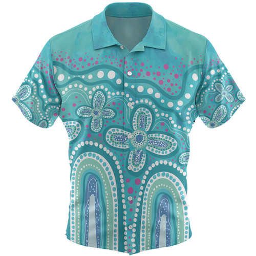 Australia Aboriginal Hawaiian Shirt - Dot painting illustration in Aboriginal style Turquoise Hawaiian Shirt