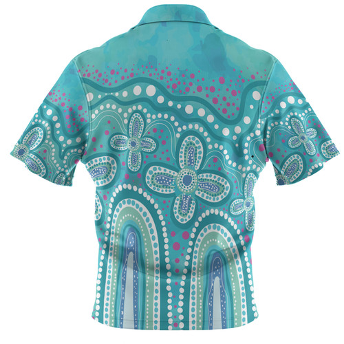 Australia Aboriginal Hawaiian Shirt - Dot painting illustration in Aboriginal style Turquoise Hawaiian Shirt