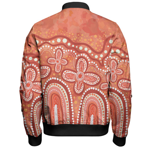 Australia Aboriginal Bomber Jacket - Dot painting illustration in Aboriginal style Orange Bomber Jacket