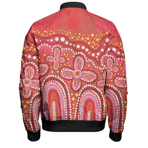 Australia Aboriginal Bomber Jacket - Dot painting illustration in Aboriginal style Red Bomber Jacket