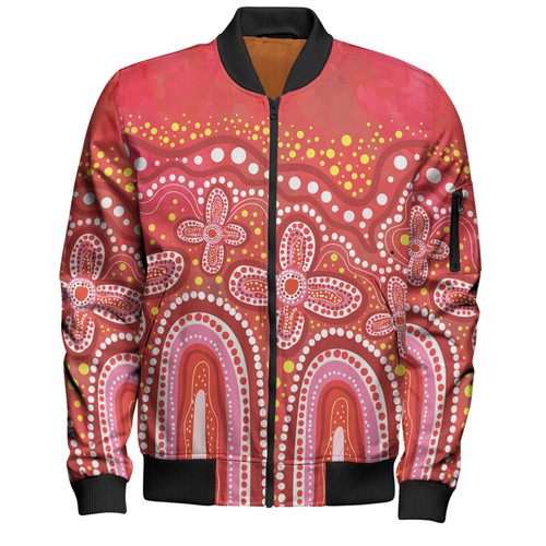 Australia Aboriginal Bomber Jacket - Dot painting illustration in Aboriginal style Red Bomber Jacket