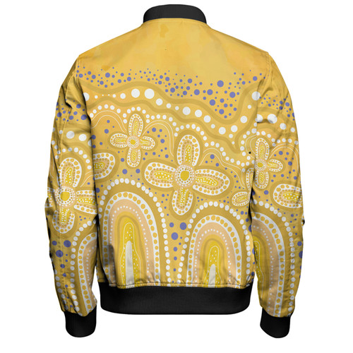 Australia Aboriginal Bomber Jacket - Dot painting illustration in Aboriginal style Yellow Bomber Jacket