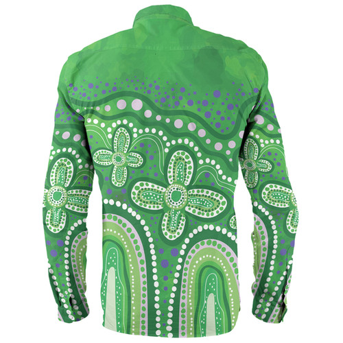 Australia Aboriginal Long Sleeve Shirt - Dot painting illustration in Aboriginal style Green Long Sleeve Shirt